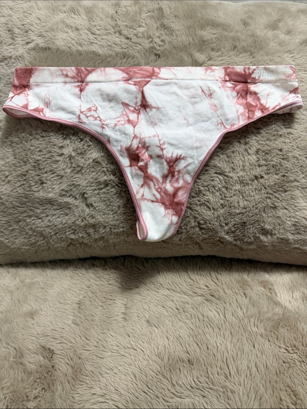 PINK Victoria's Secret White and Mauve Tie-Dye Thong